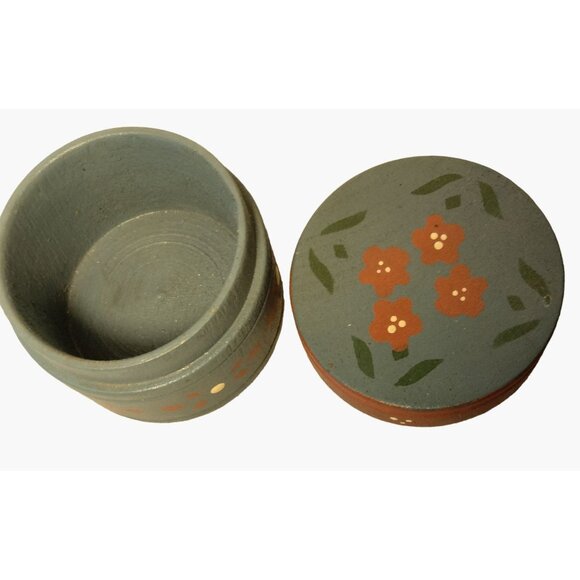 Floral Wooden Trinket Box Blue Hand Painted Tole Pennsylvania Dutch - Picture 5 of 8